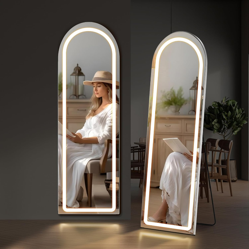 Tempered Arched LED Full Length Mirror Full Body Standing Mirrors with Light Bedroom/Cloakroom