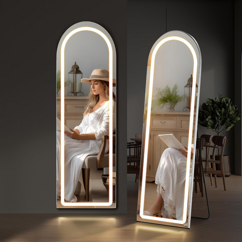 Tempered Arched LED Full Length Mirror Full Body Standing Mirrors with Light Bedroom/Cloakroom