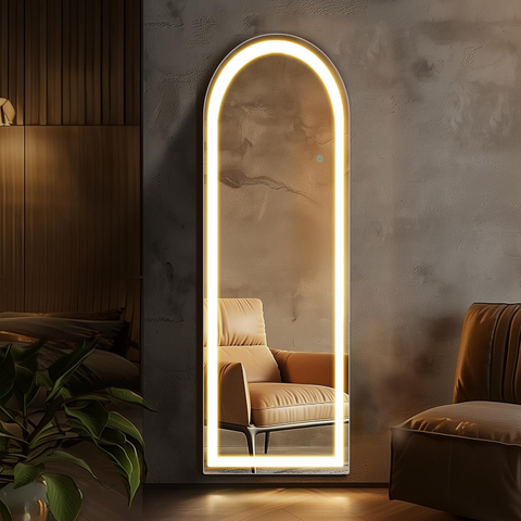 Tempered Arched LED Full Length Mirror Full Body Standing Mirrors with Light Bedroom/Cloakroom