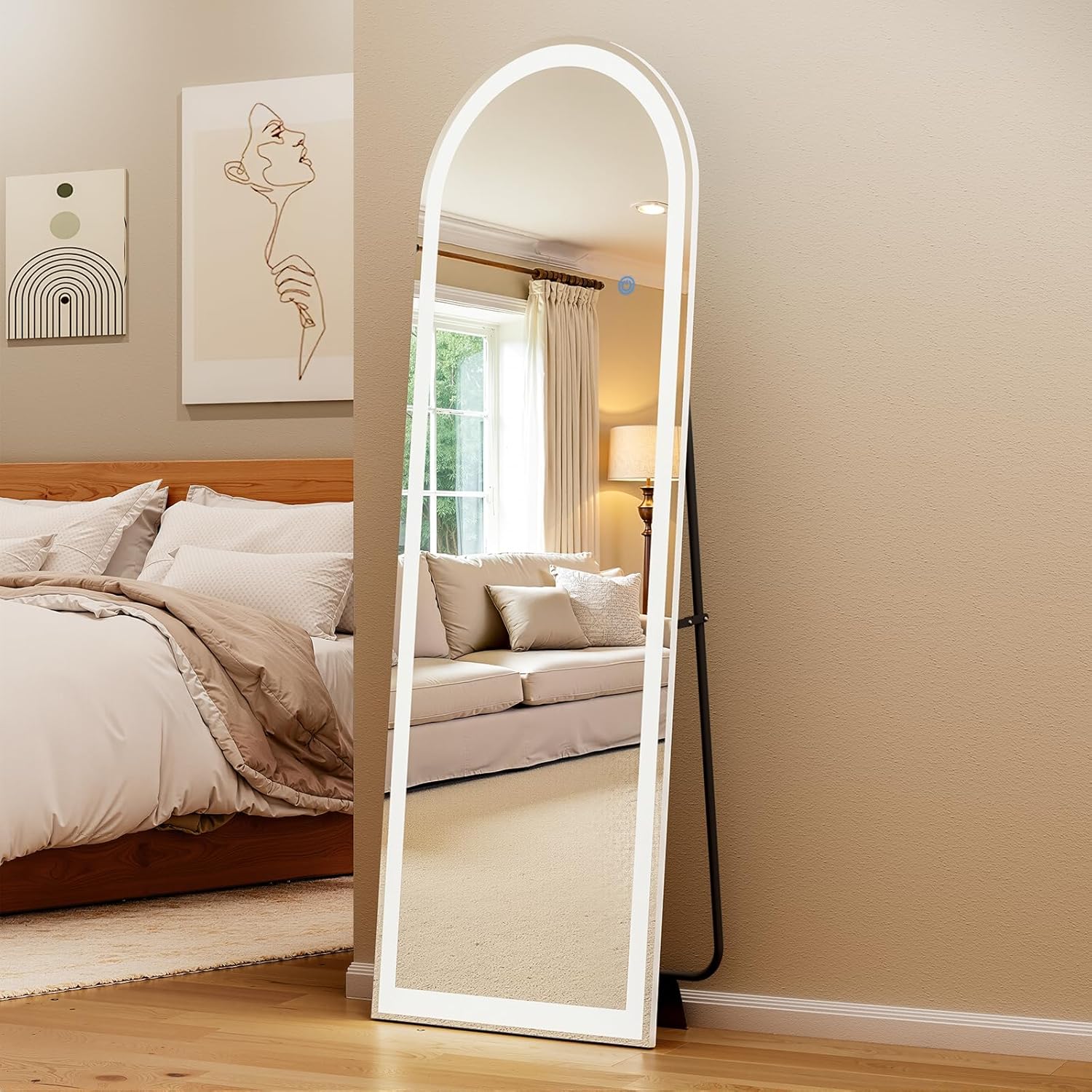Tempered Arched LED Full Length Mirror Full Body Standing Mirrors with Light Bedroom/Cloakroom