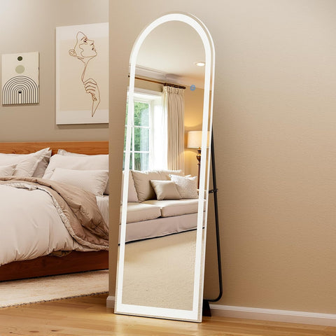 Tempered Arched LED Full Length Mirror Full Body Standing Mirrors with Light Bedroom/Cloakroom