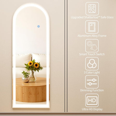 Tempered Arched LED Full Length Mirror Full Body Standing Mirrors with Light Bedroom/Cloakroom