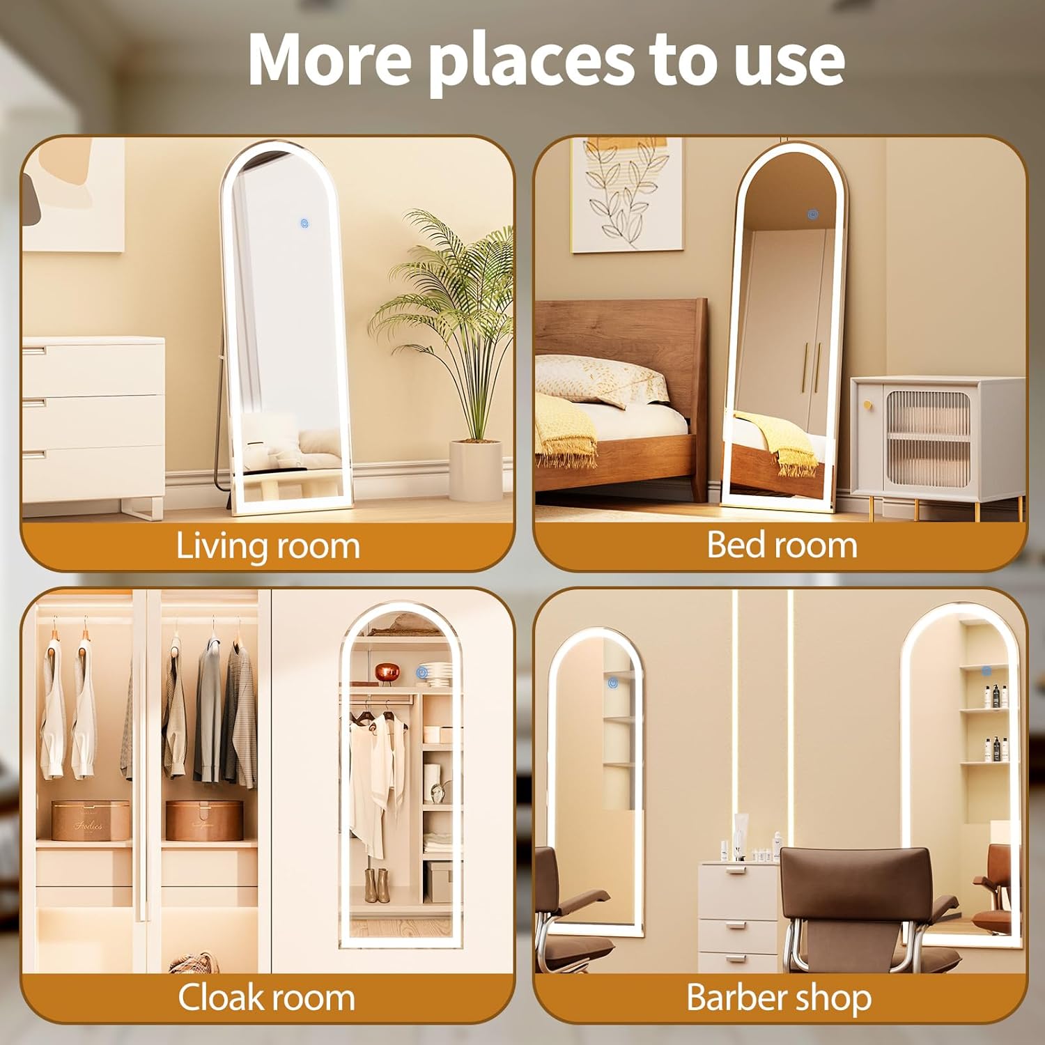Tempered Arched LED Full Length Mirror Full Body Standing Mirrors with Light Bedroom/Cloakroom