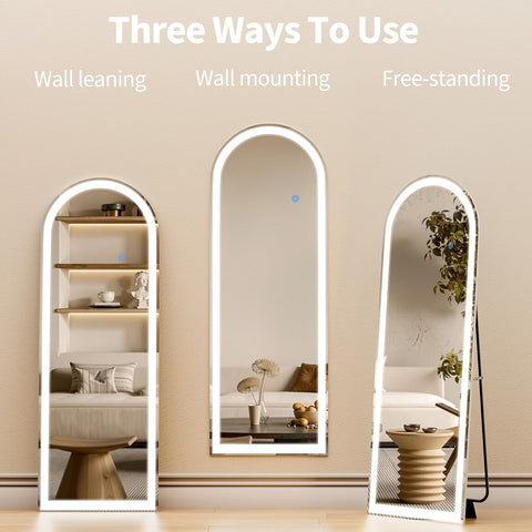 Tempered Arched LED Full Length Mirror Full Body Standing Mirrors with Light Bedroom/Cloakroom